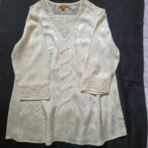 2 Pcs April Cornell Soft Beige Off White Brocade and Pleated Blouse